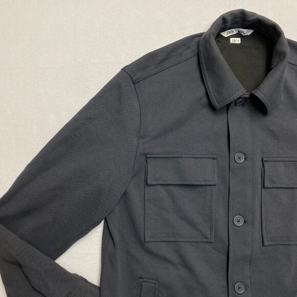 Zara Shacket Men's M Gray Long Sleeve Thick Retro Button Up Shirt Jacket - Picture 7 of 12